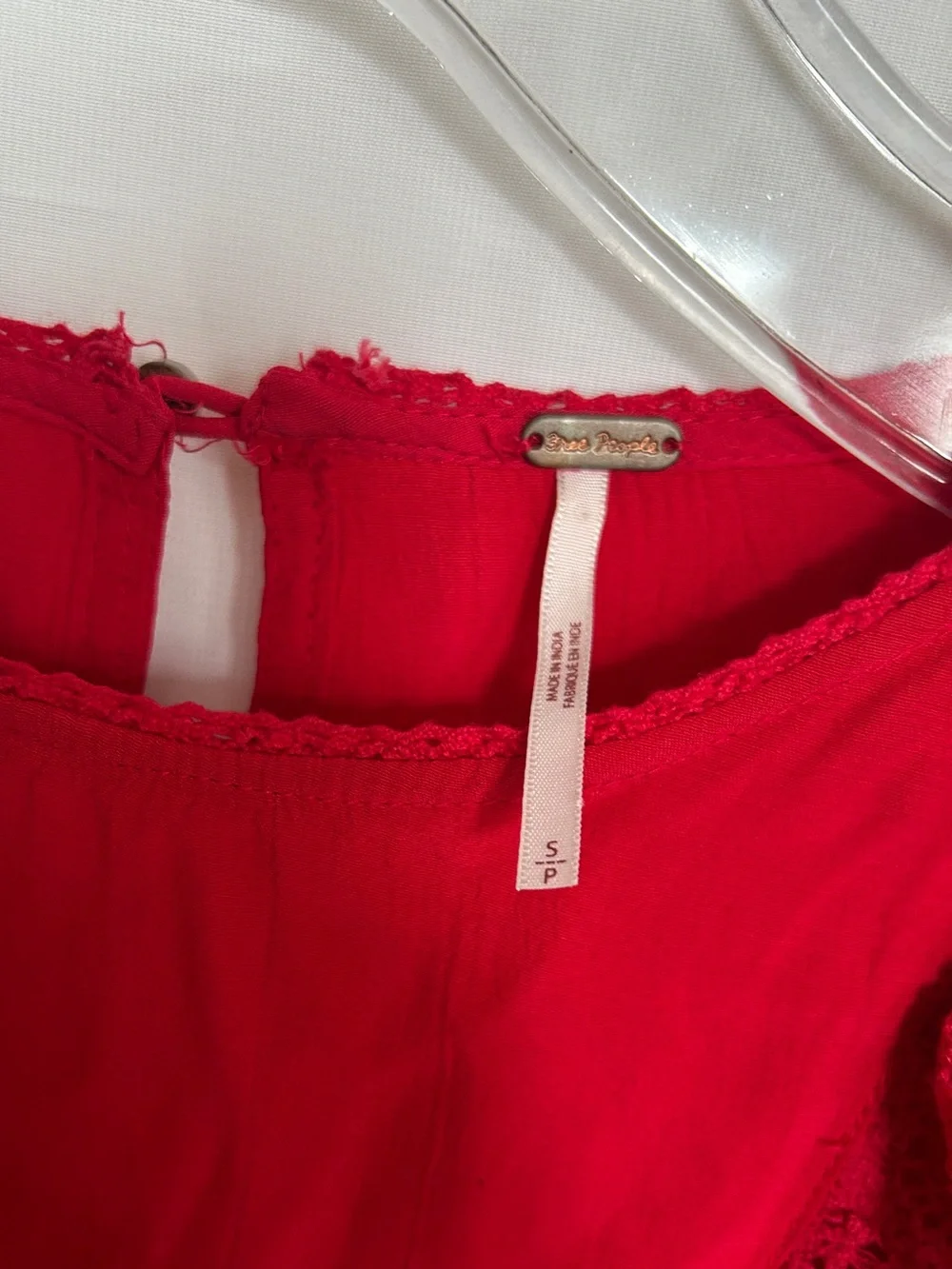 Free People Red Lace Trim Ruffle Blouse
